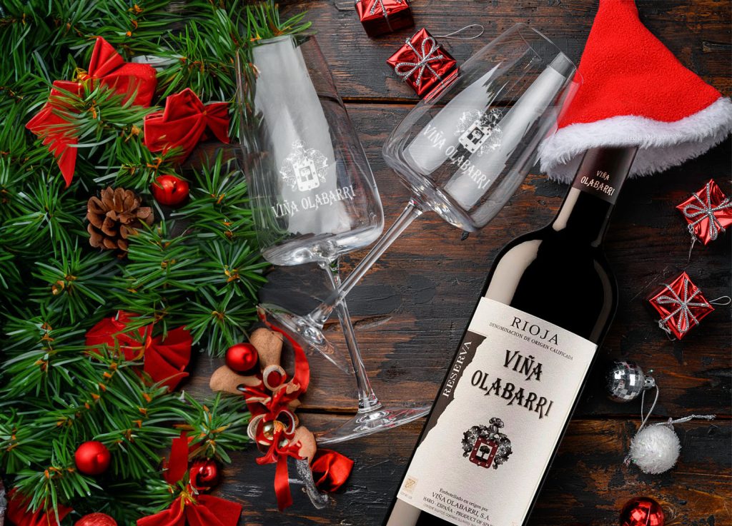 Decorative Christmas Table With Wine Bottle, On Old Dark Wooden